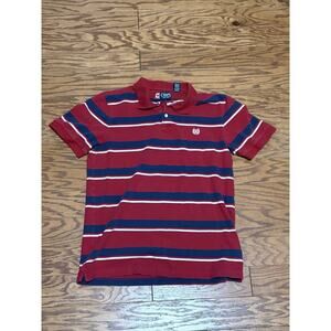 Chaps Youth Boys Red Navy Blue White Striped Short Sleeve Polo Shirt, Sz Medium